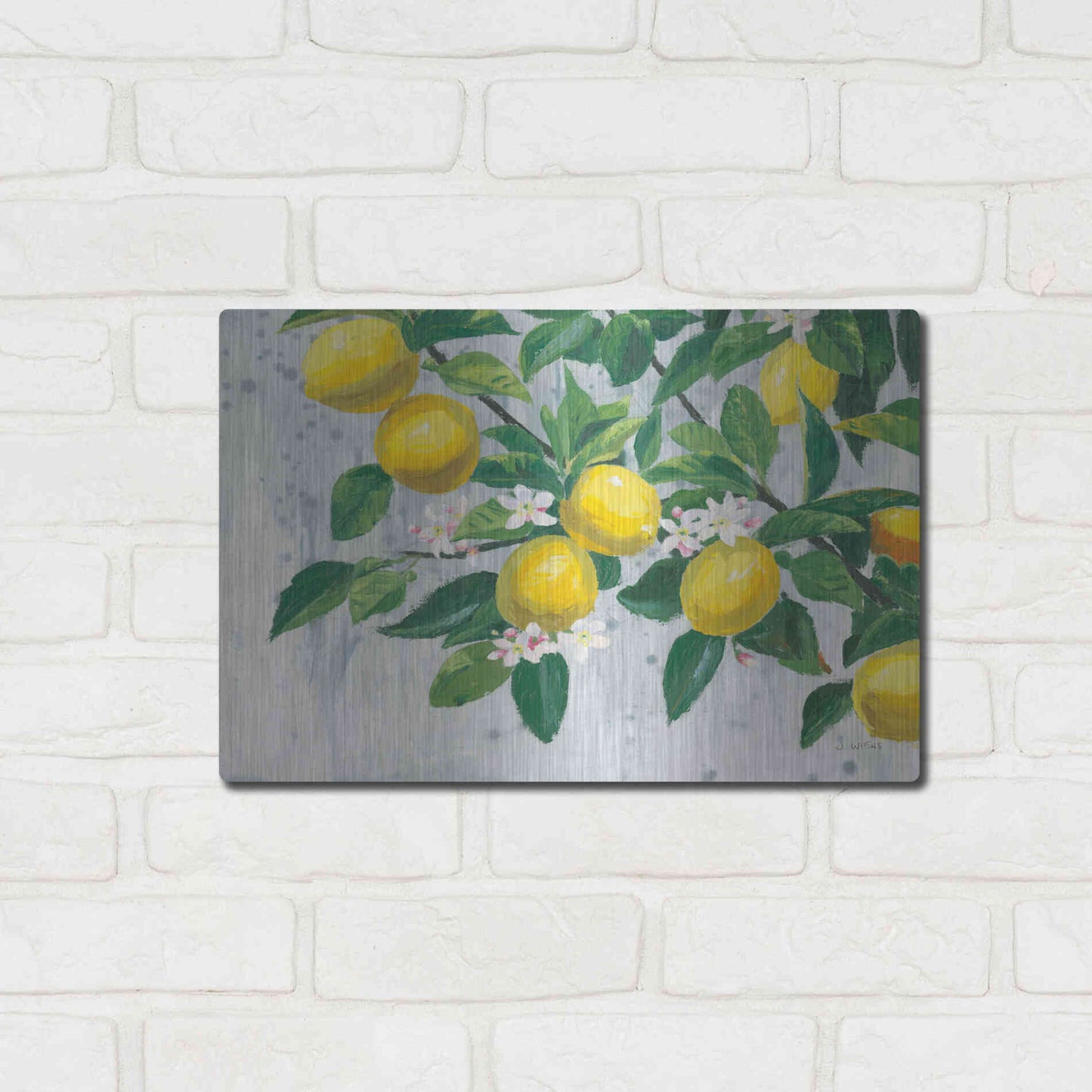 Luxe Metal Art 'Zesty Lemons' by James Wiens, Metal Wall Art,16x12
