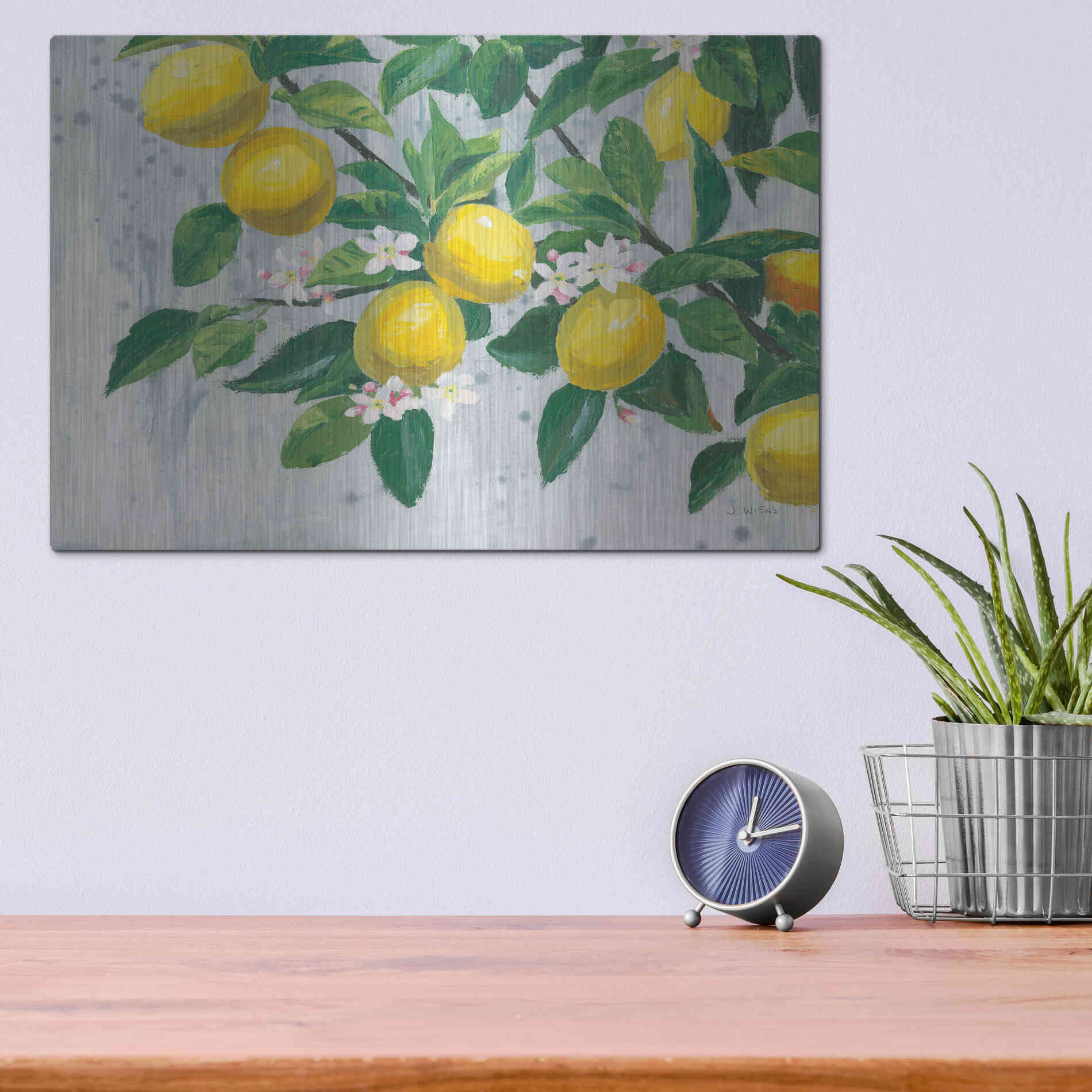 Luxe Metal Art 'Zesty Lemons' by James Wiens, Metal Wall Art,16x12