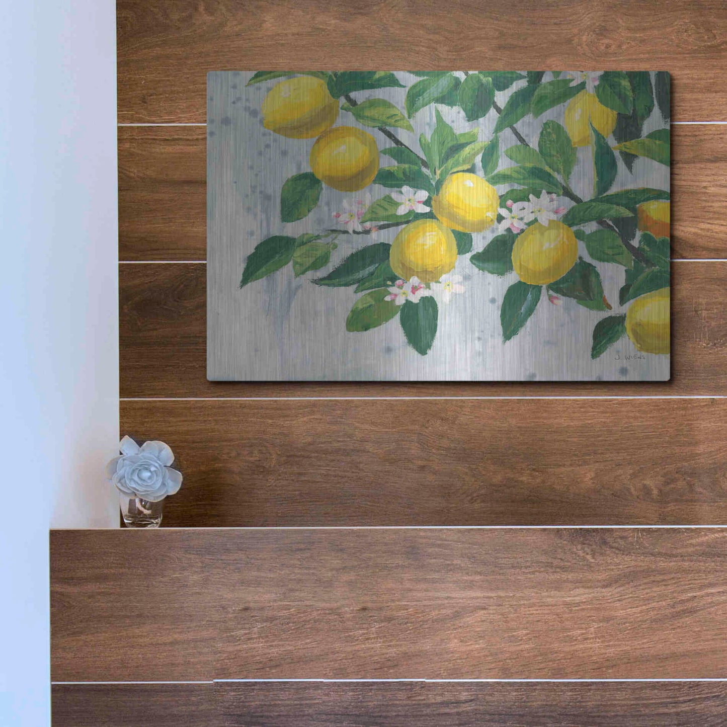 Luxe Metal Art 'Zesty Lemons' by James Wiens, Metal Wall Art,16x12