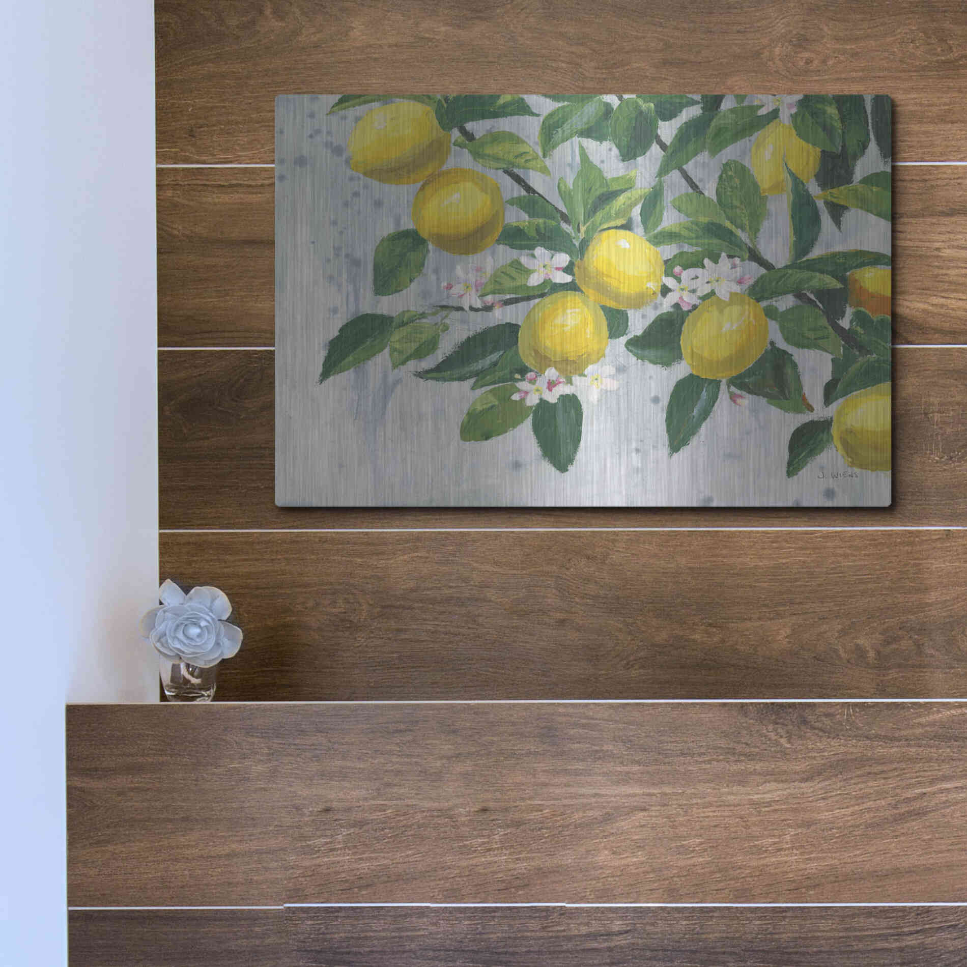 Luxe Metal Art 'Zesty Lemons' by James Wiens, Metal Wall Art,16x12