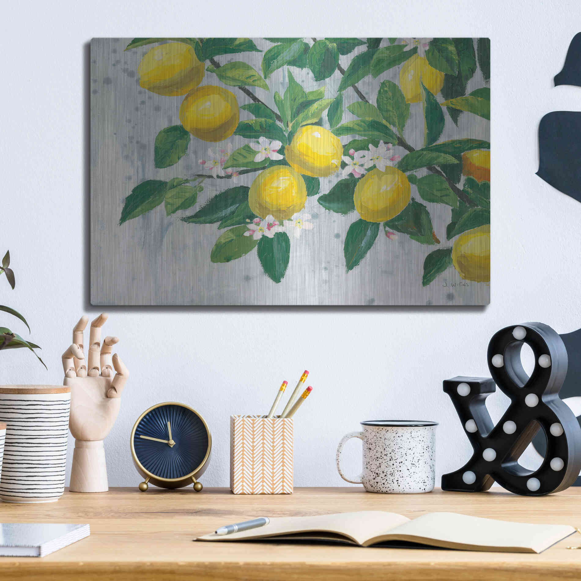 Luxe Metal Art 'Zesty Lemons' by James Wiens, Metal Wall Art,16x12
