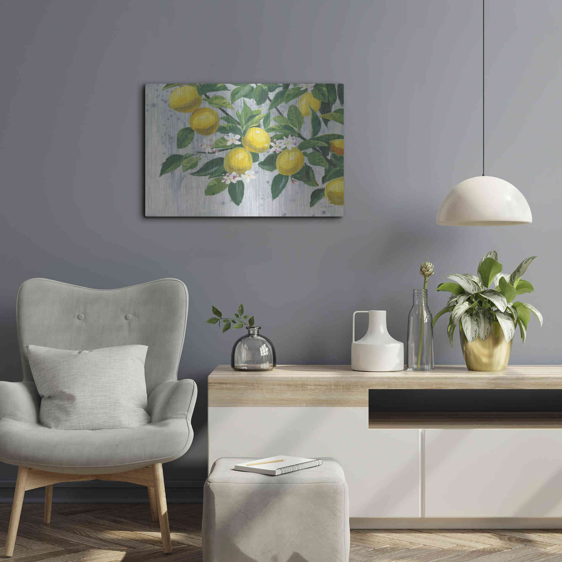 Luxe Metal Art 'Zesty Lemons' by James Wiens, Metal Wall Art,24x16