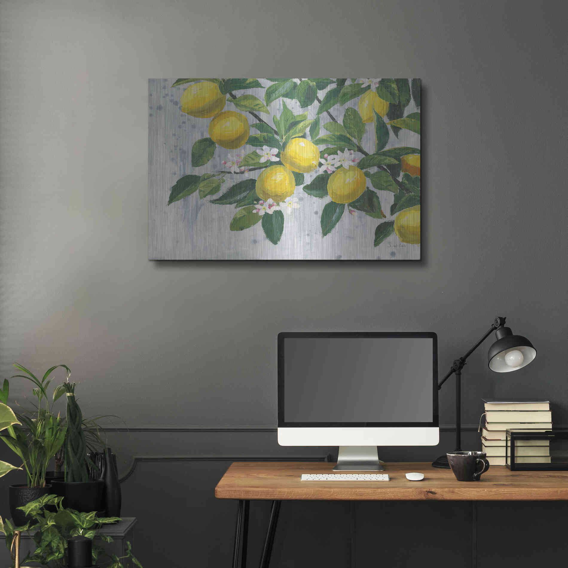 Luxe Metal Art 'Zesty Lemons' by James Wiens, Metal Wall Art,36x24