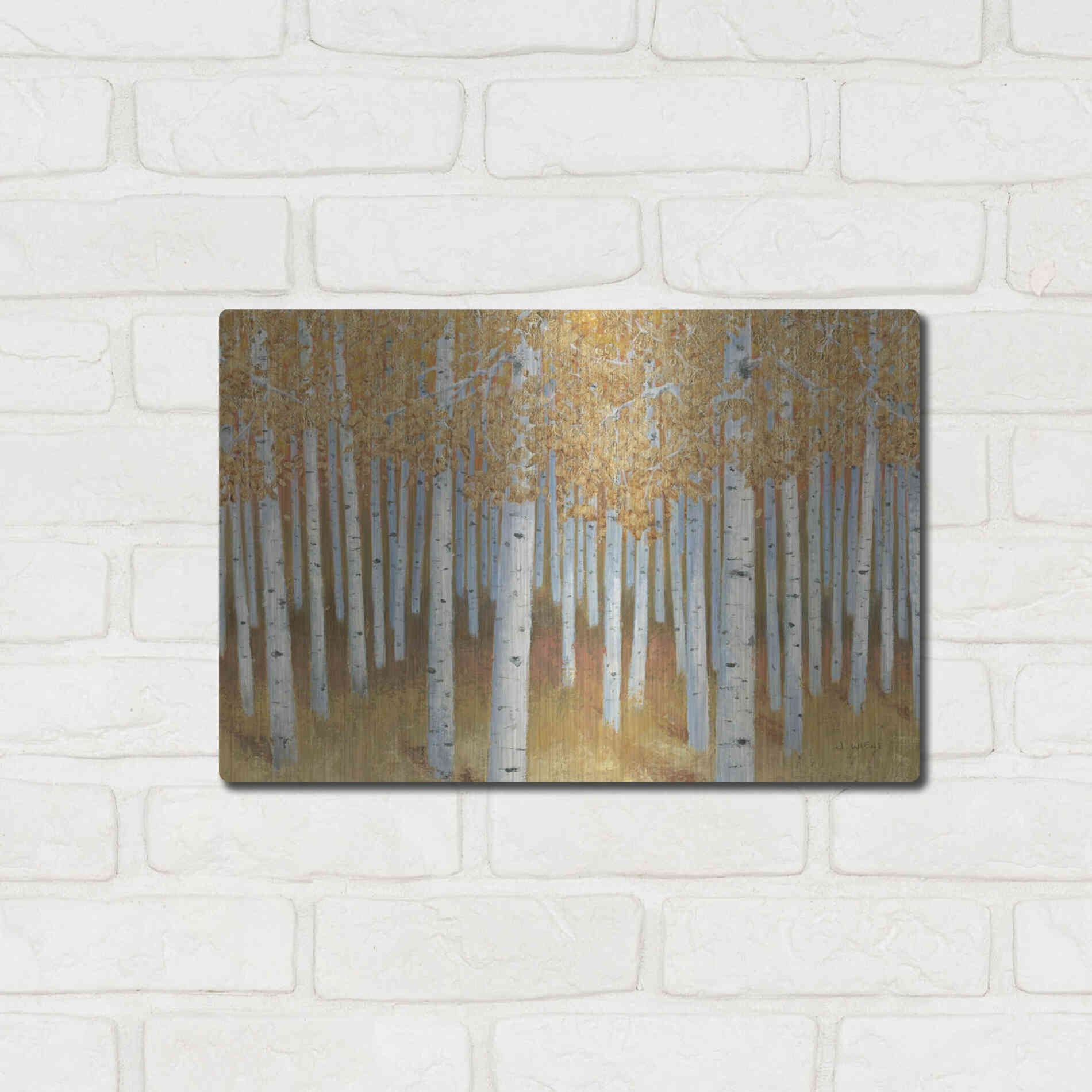 Luxe Metal Art 'Forest of Gold' by James Wiens, Metal Wall Art,16x12