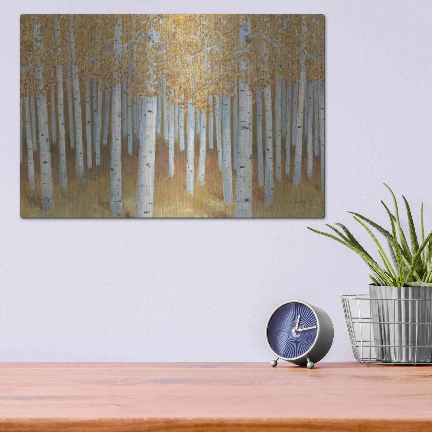 Luxe Metal Art 'Forest of Gold' by James Wiens, Metal Wall Art,16x12