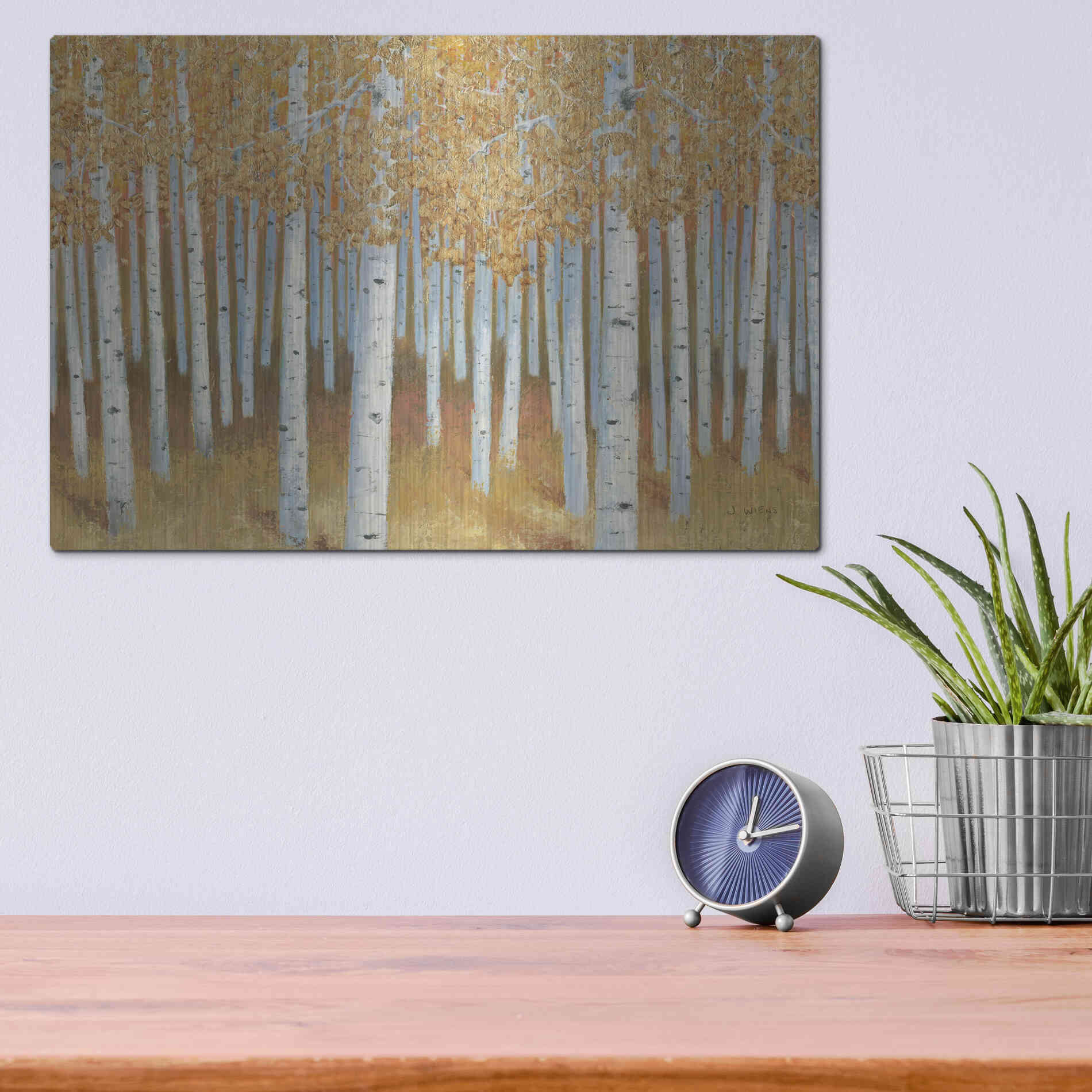 Luxe Metal Art 'Forest of Gold' by James Wiens, Metal Wall Art,16x12