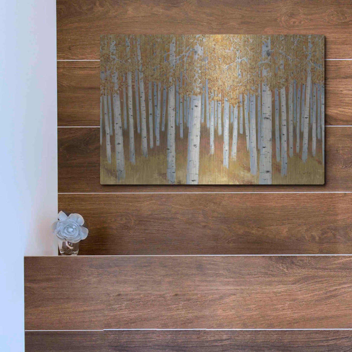 Luxe Metal Art 'Forest of Gold' by James Wiens, Metal Wall Art,16x12