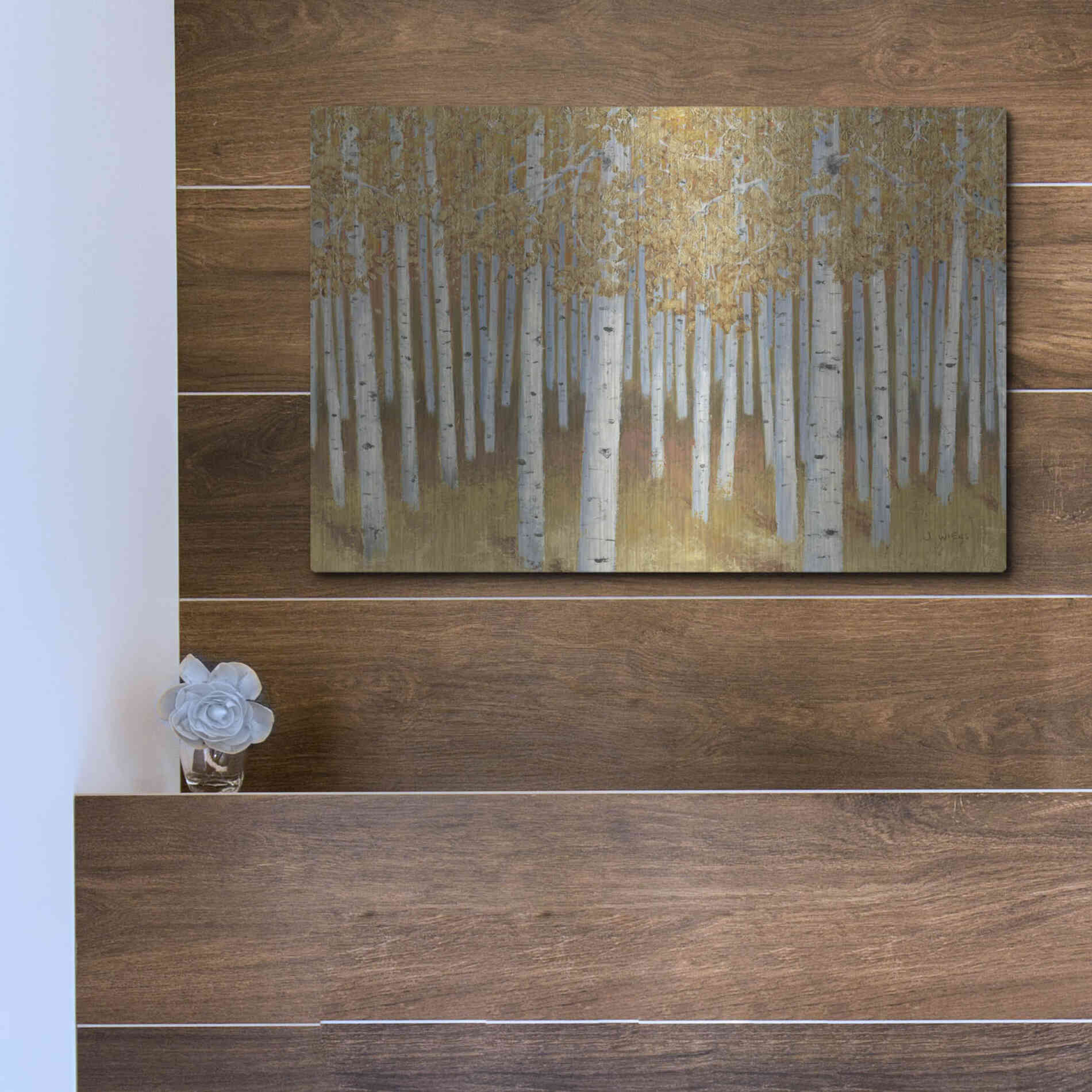 Luxe Metal Art 'Forest of Gold' by James Wiens, Metal Wall Art,16x12
