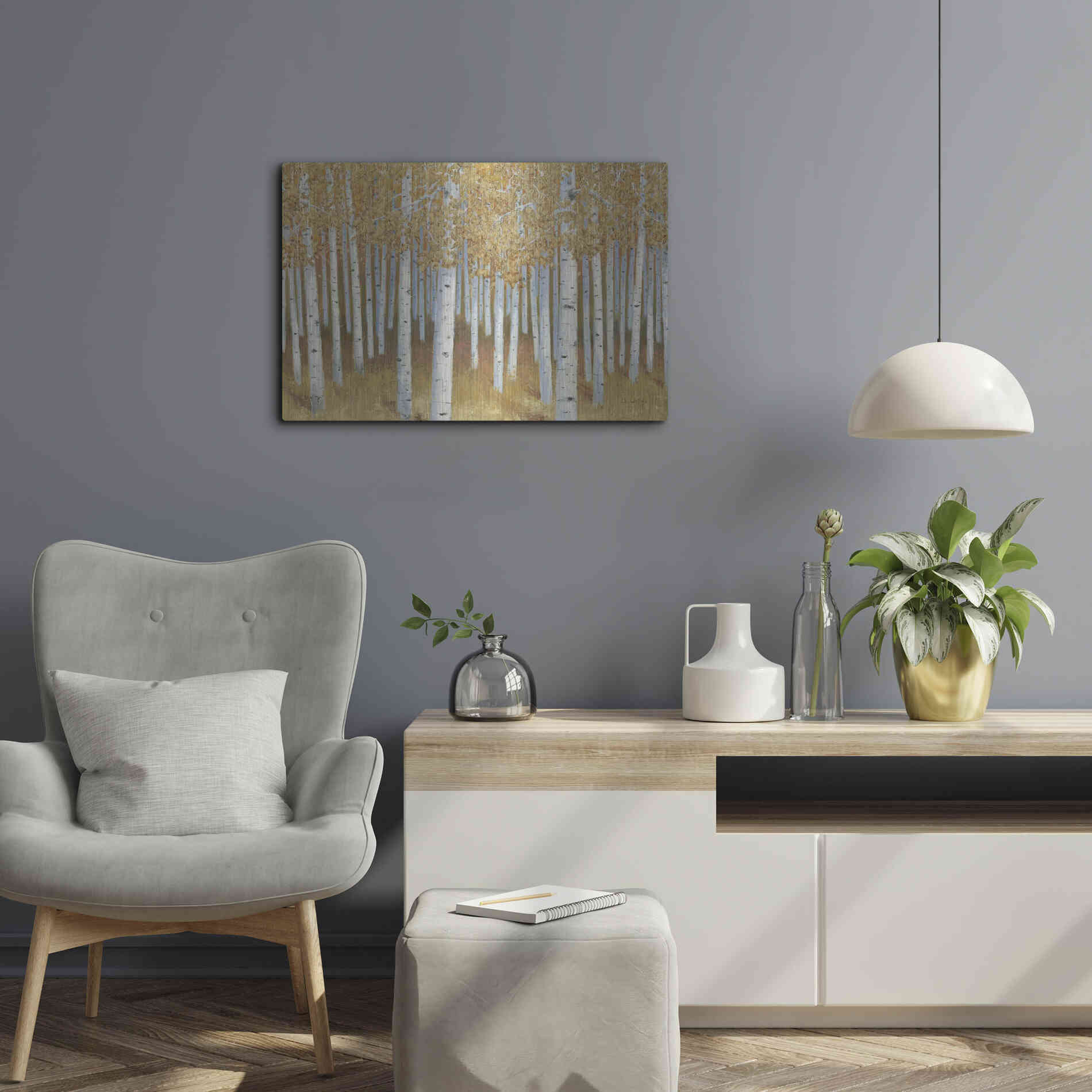 Luxe Metal Art 'Forest of Gold' by James Wiens, Metal Wall Art,24x16