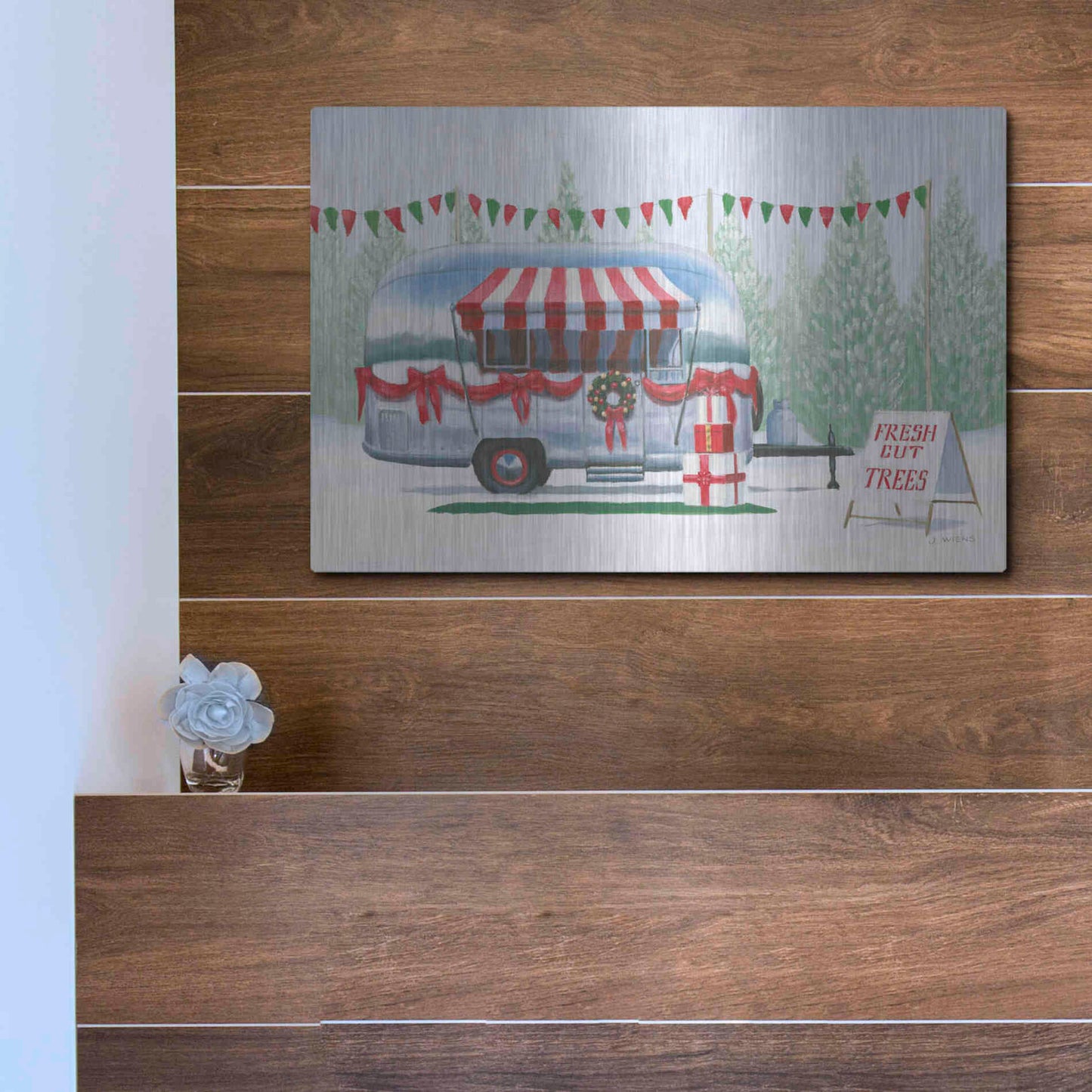 Luxe Metal Art 'Christmas Farm IV' by James Wiens, Metal Wall Art,16x12