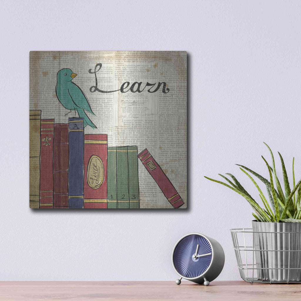 Luxe Metal Art 'Bird Inspiration Learn' by Elyse DeNeige, Metal Wall Art,12x12