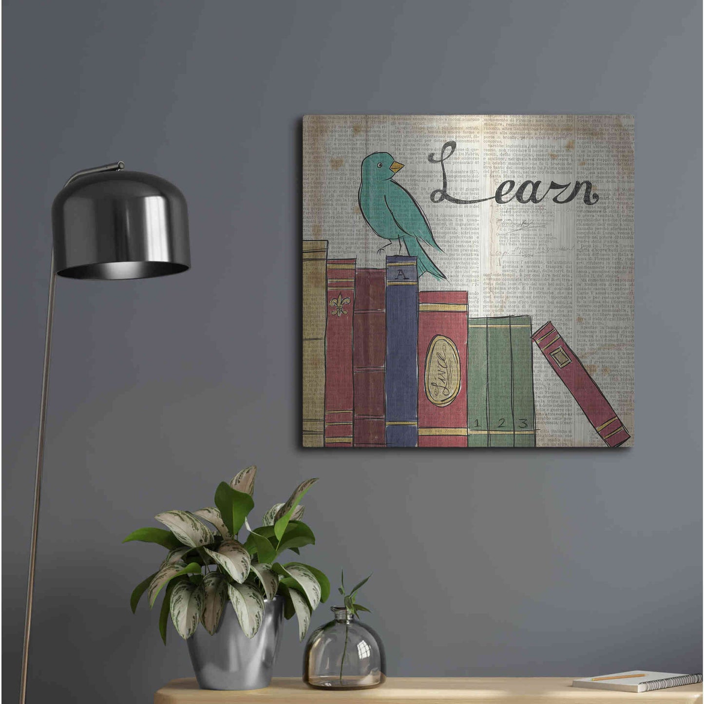 Luxe Metal Art 'Bird Inspiration Learn' by Elyse DeNeige, Metal Wall Art,24x24