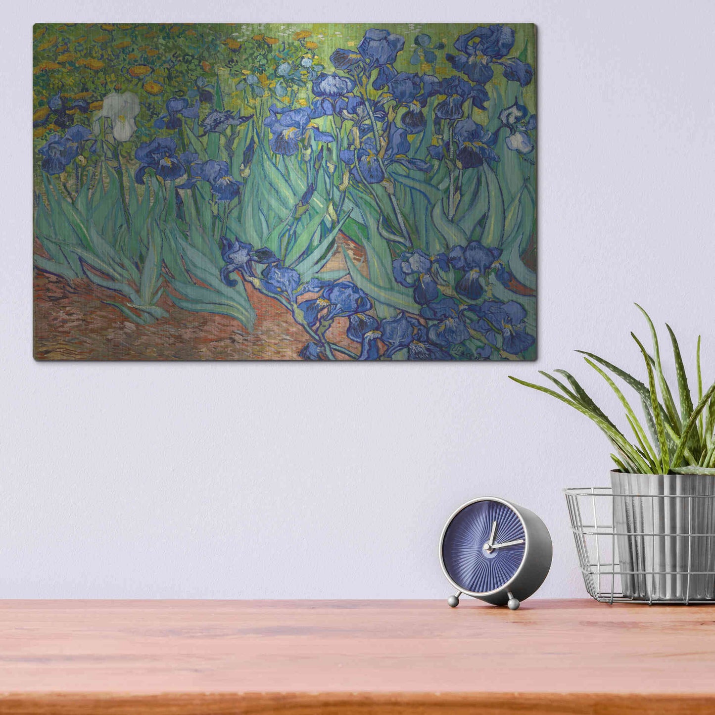 Luxe Metal Art 'Irises' by Vincent Van Gogh, Metal Wall Art,16x12