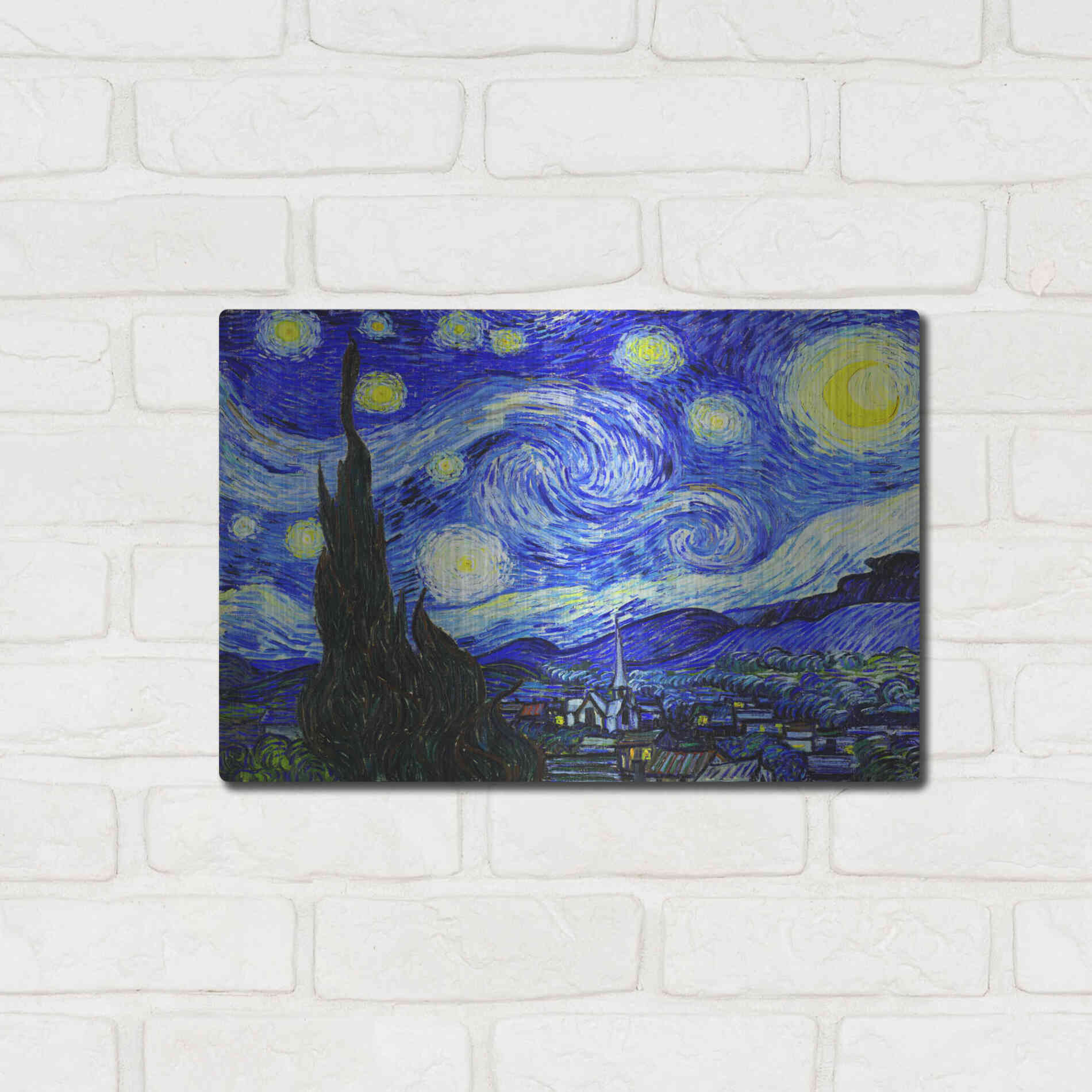 Luxe Metal Art 'The Starry Night' by Vincent Van Gogh, Metal Wall Art,16x12