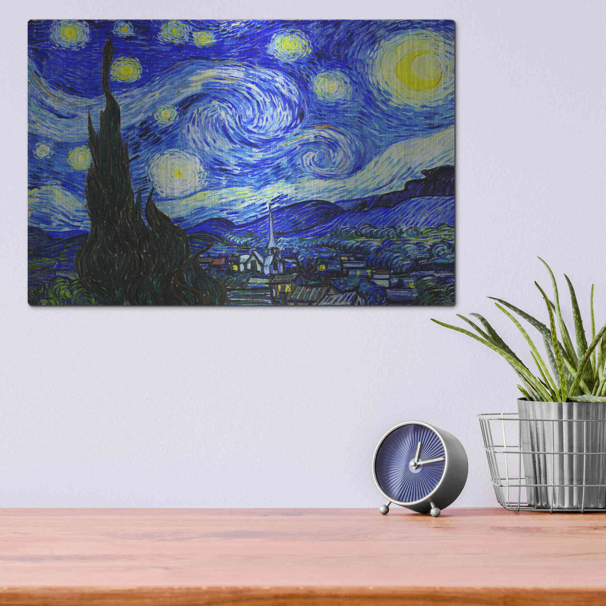 Luxe Metal Art 'The Starry Night' by Vincent Van Gogh, Metal Wall Art,16x12