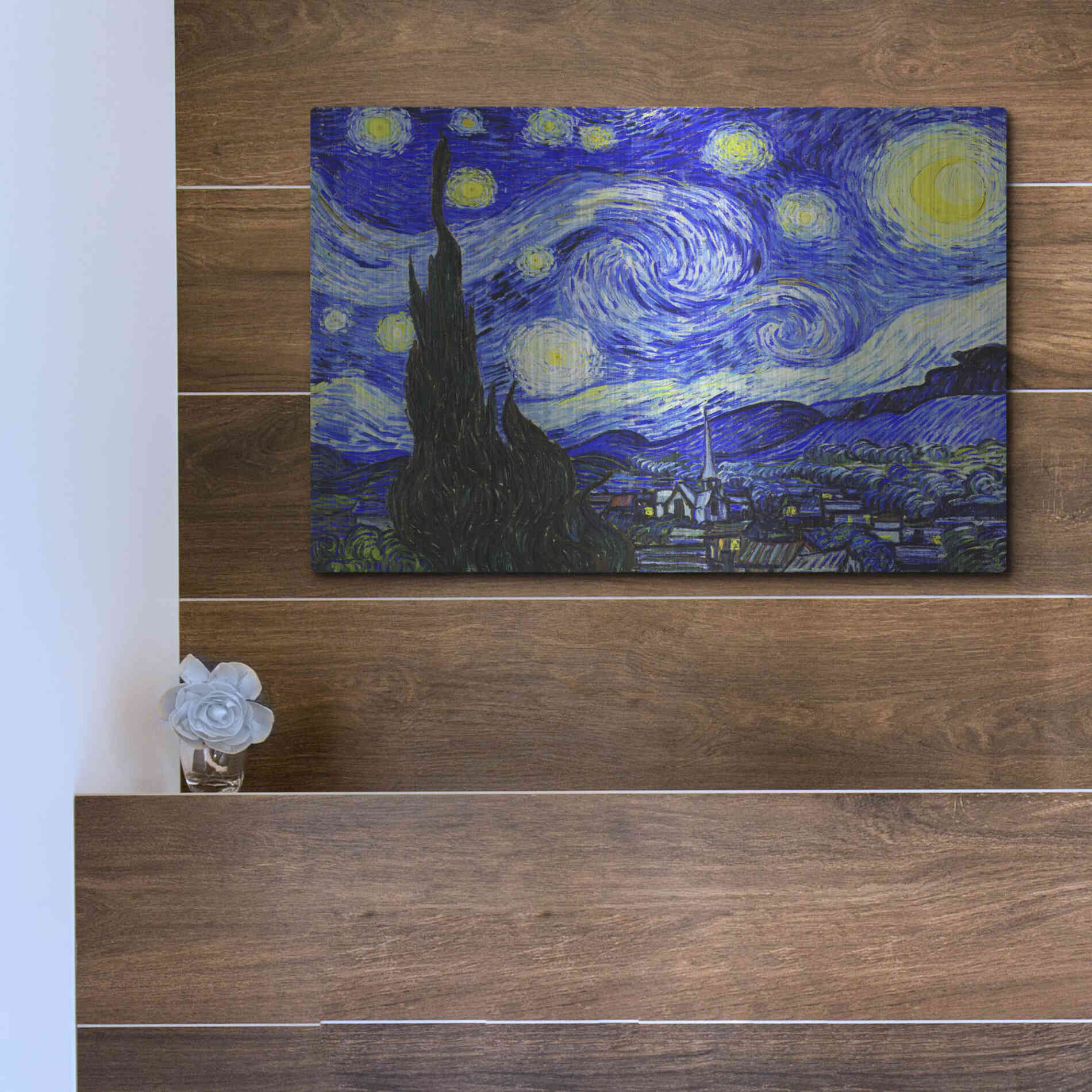 Luxe Metal Art 'The Starry Night' by Vincent Van Gogh, Metal Wall Art,16x12