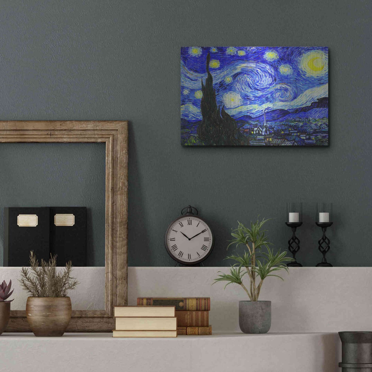 Luxe Metal Art 'The Starry Night' by Vincent Van Gogh, Metal Wall Art,16x12