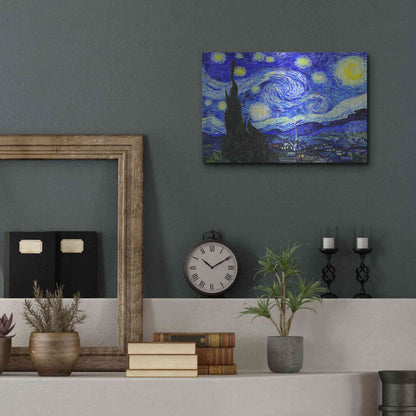 Luxe Metal Art 'The Starry Night' by Vincent Van Gogh, Metal Wall Art,16x12