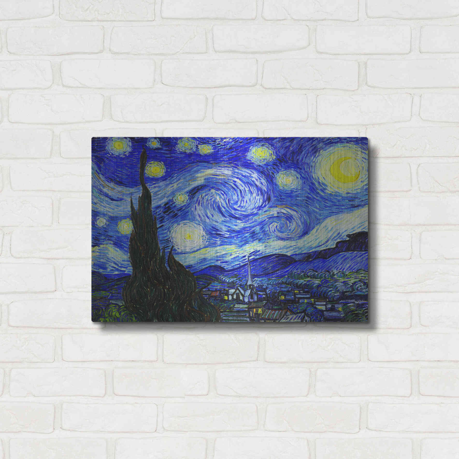 Luxe Metal Art 'The Starry Night' by Vincent Van Gogh, Metal Wall Art,24x16