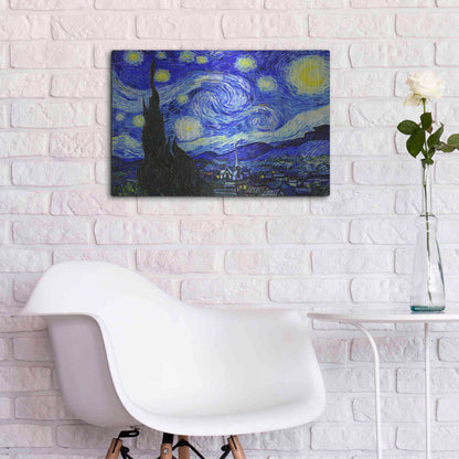 Luxe Metal Art 'The Starry Night' by Vincent Van Gogh, Metal Wall Art,24x16