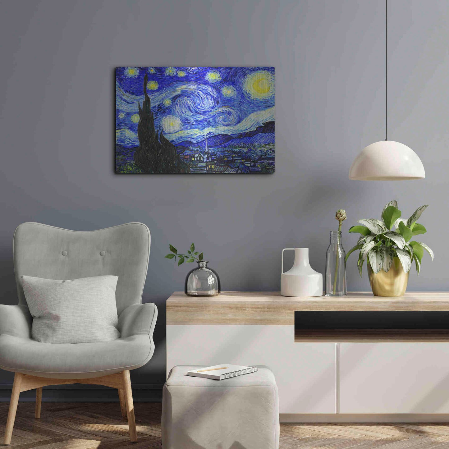 Luxe Metal Art 'The Starry Night' by Vincent Van Gogh, Metal Wall Art,24x16