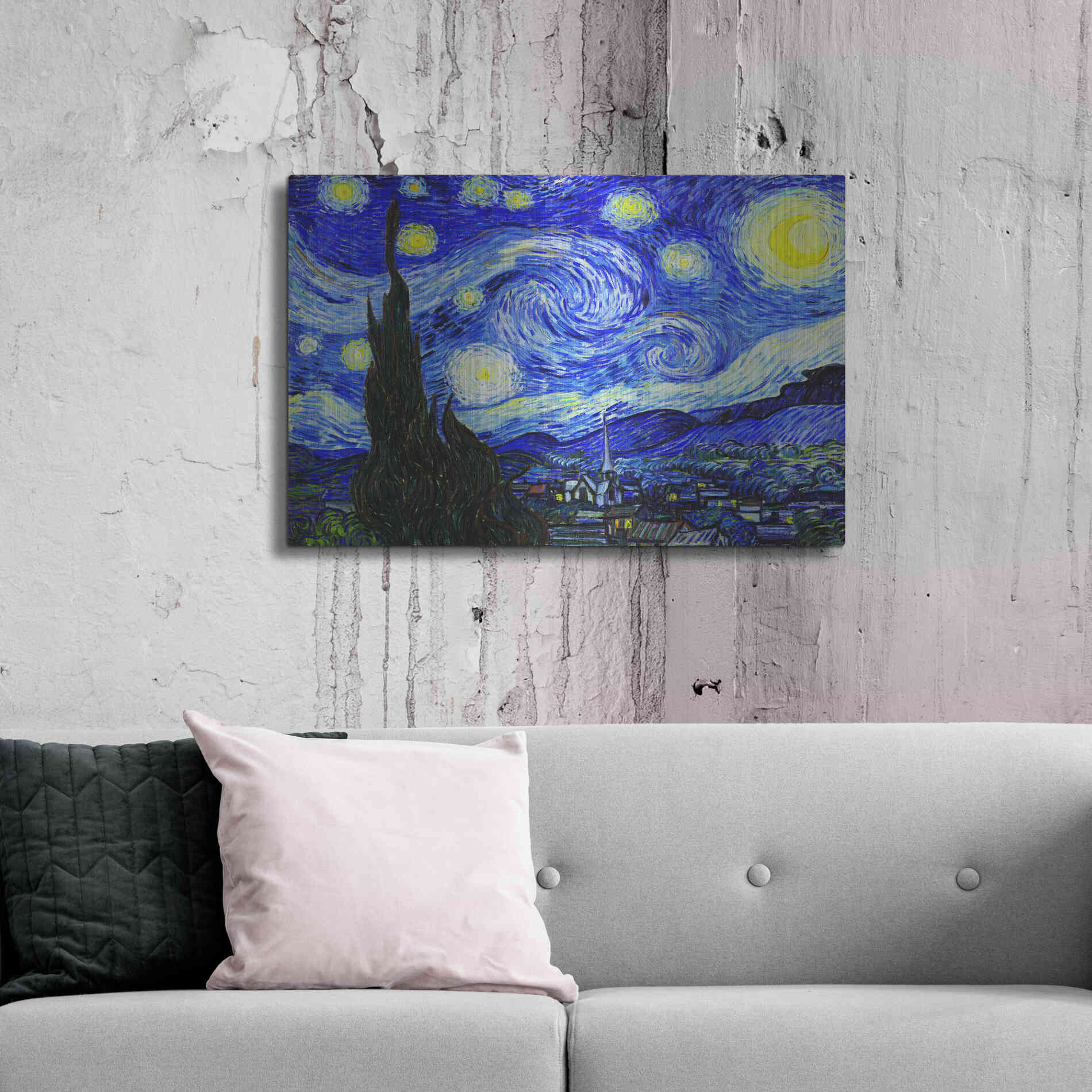 Luxe Metal Art 'The Starry Night' by Vincent Van Gogh, Metal Wall Art,36x24