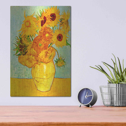 Luxe Metal Art 'Vase With Twelve Sunflowers' by Vincent Van Gogh, Metal Wall Art,12x16