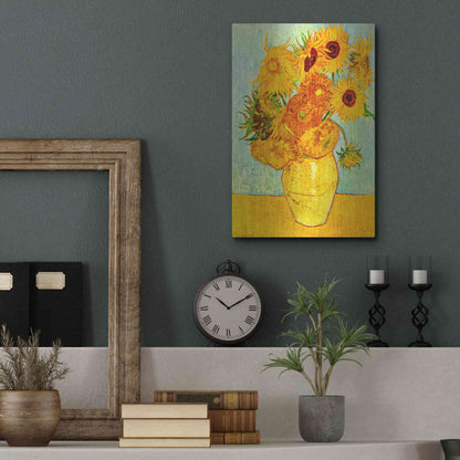 Luxe Metal Art 'Vase With Twelve Sunflowers' by Vincent Van Gogh, Metal Wall Art,12x16