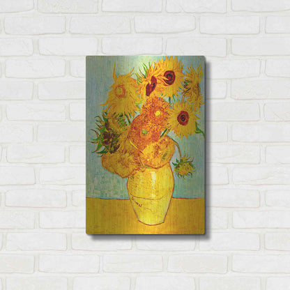 Luxe Metal Art 'Vase With Twelve Sunflowers' by Vincent Van Gogh, Metal Wall Art,16x24
