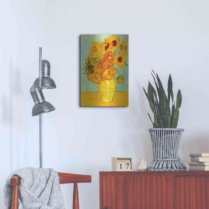 Luxe Metal Art 'Vase With Twelve Sunflowers' by Vincent Van Gogh, Metal Wall Art,16x24