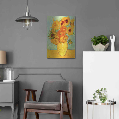 Luxe Metal Art 'Vase With Twelve Sunflowers' by Vincent Van Gogh, Metal Wall Art,16x24