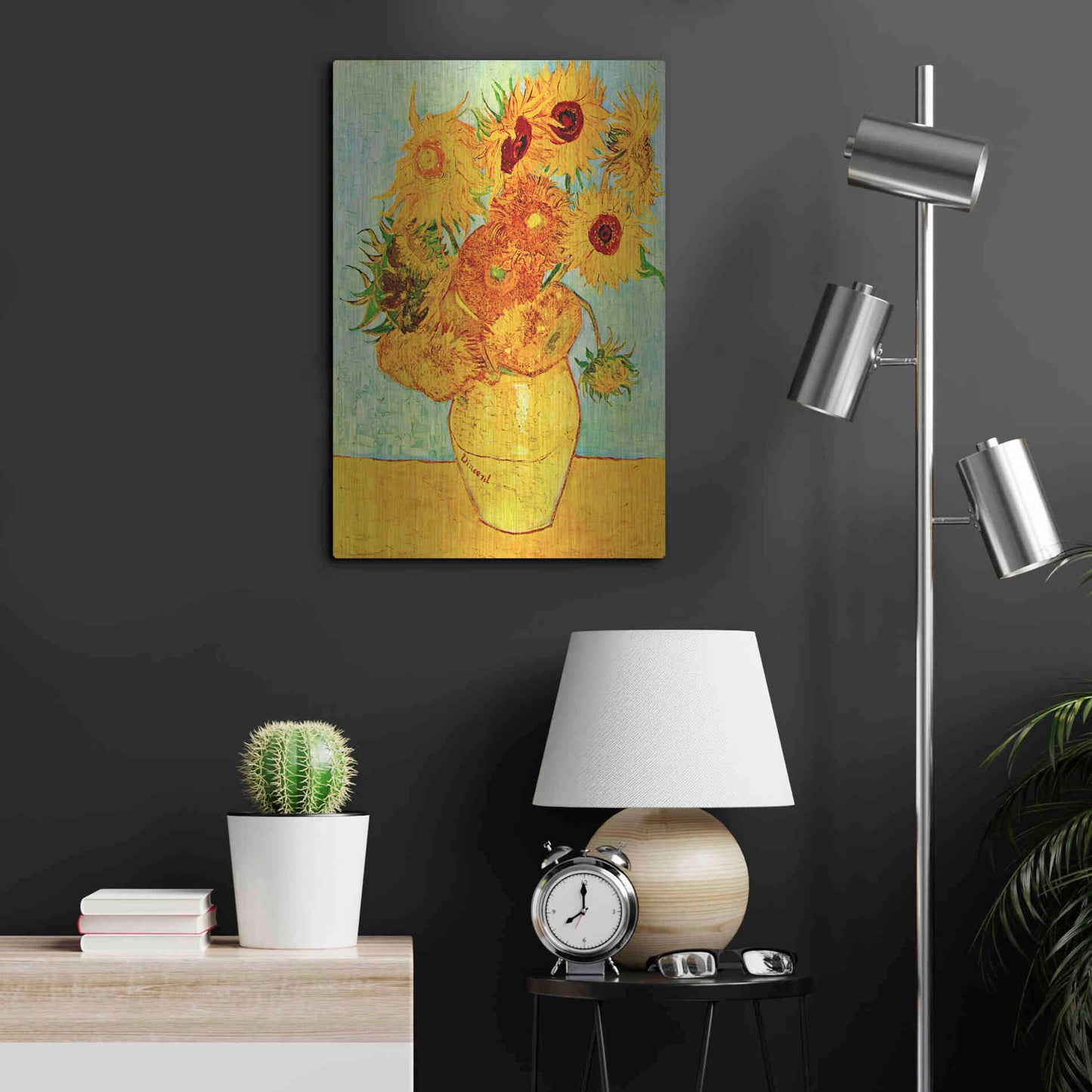 Luxe Metal Art 'Vase With Twelve Sunflowers' by Vincent Van Gogh, Metal Wall Art,16x24