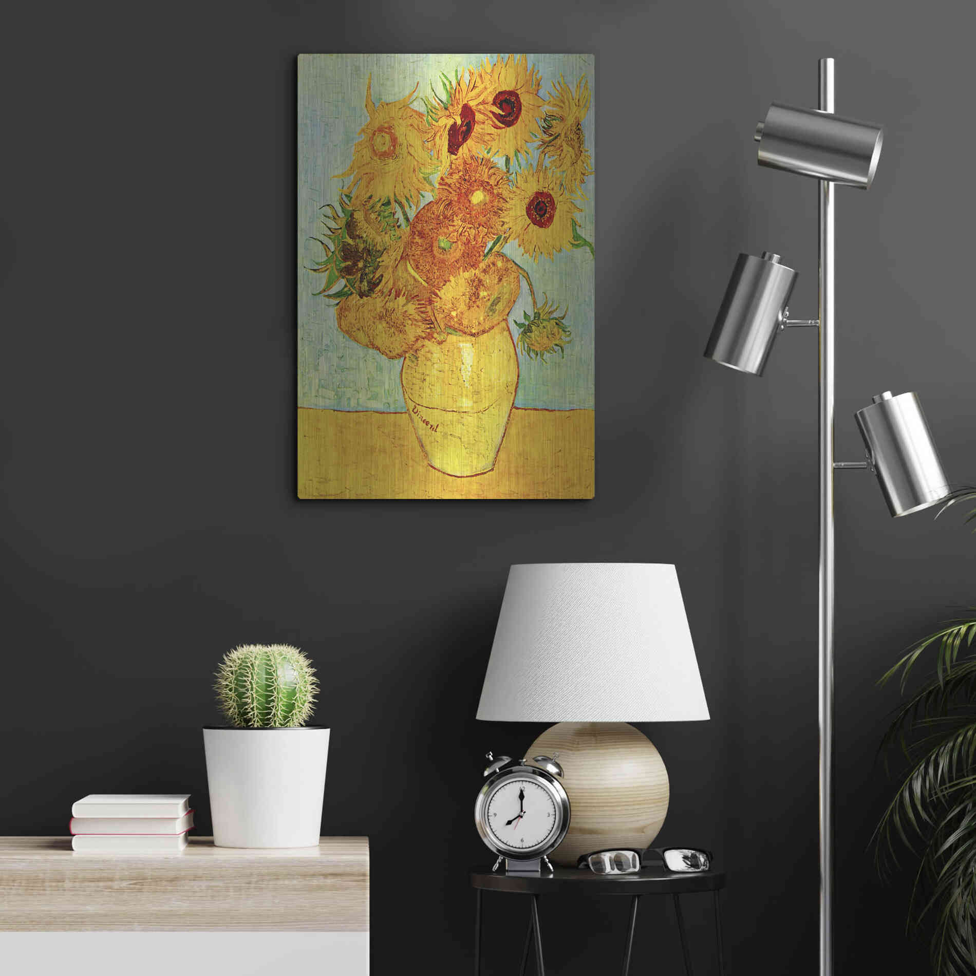 Luxe Metal Art 'Vase With Twelve Sunflowers' by Vincent Van Gogh, Metal Wall Art,16x24