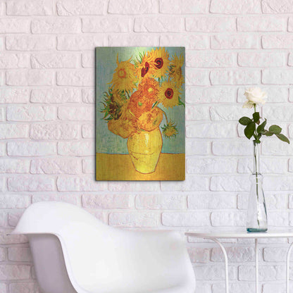 Luxe Metal Art 'Vase With Twelve Sunflowers' by Vincent Van Gogh, Metal Wall Art,16x24