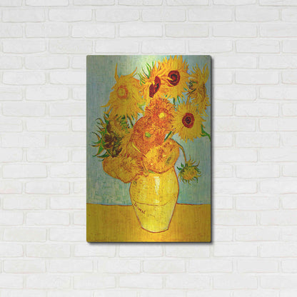 Luxe Metal Art 'Vase With Twelve Sunflowers' by Vincent Van Gogh, Metal Wall Art,24x36