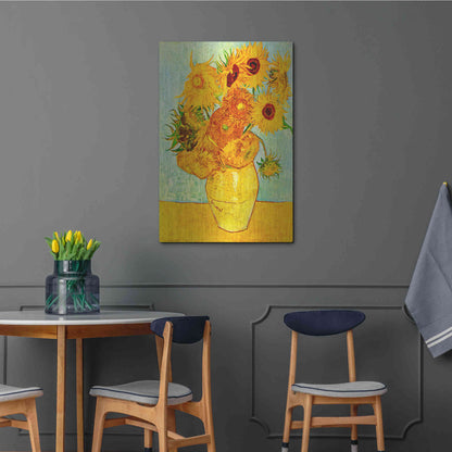 Luxe Metal Art 'Vase With Twelve Sunflowers' by Vincent Van Gogh, Metal Wall Art,24x36