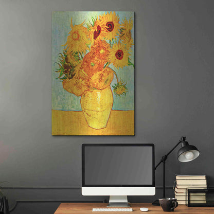 Luxe Metal Art 'Vase With Twelve Sunflowers' by Vincent Van Gogh, Metal Wall Art,24x36