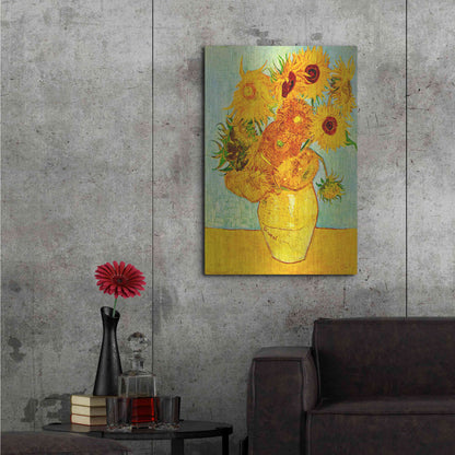 Luxe Metal Art 'Vase With Twelve Sunflowers' by Vincent Van Gogh, Metal Wall Art,24x36