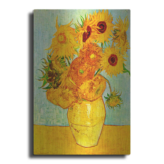 Luxe Metal Art 'Vase With Twelve Sunflowers' by Vincent Van Gogh, Metal Wall Art