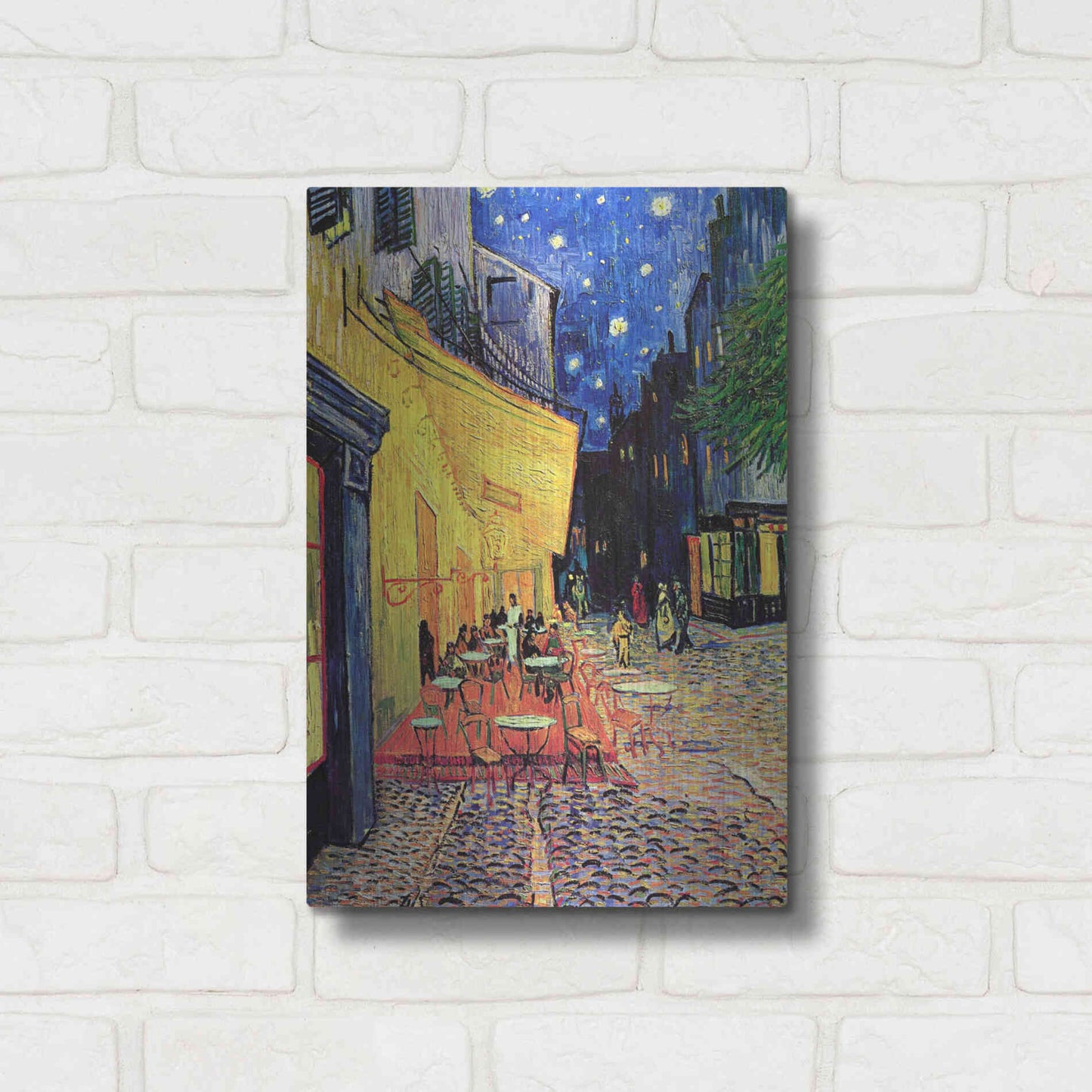 Luxe Metal Art 'Café Terrace at Night' by Vincent Van Gogh, Metal Wall Art,12x16