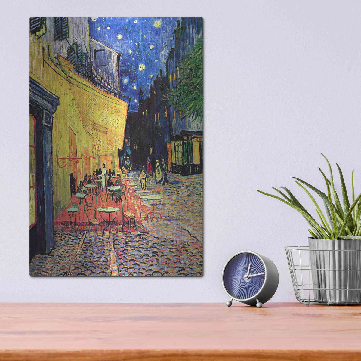 Luxe Metal Art 'Café Terrace at Night' by Vincent Van Gogh, Metal Wall Art,12x16