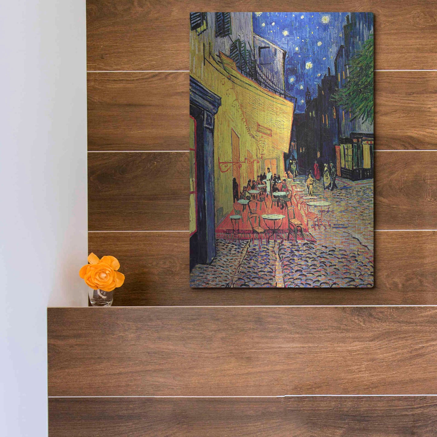 Luxe Metal Art 'Café Terrace at Night' by Vincent Van Gogh, Metal Wall Art,12x16