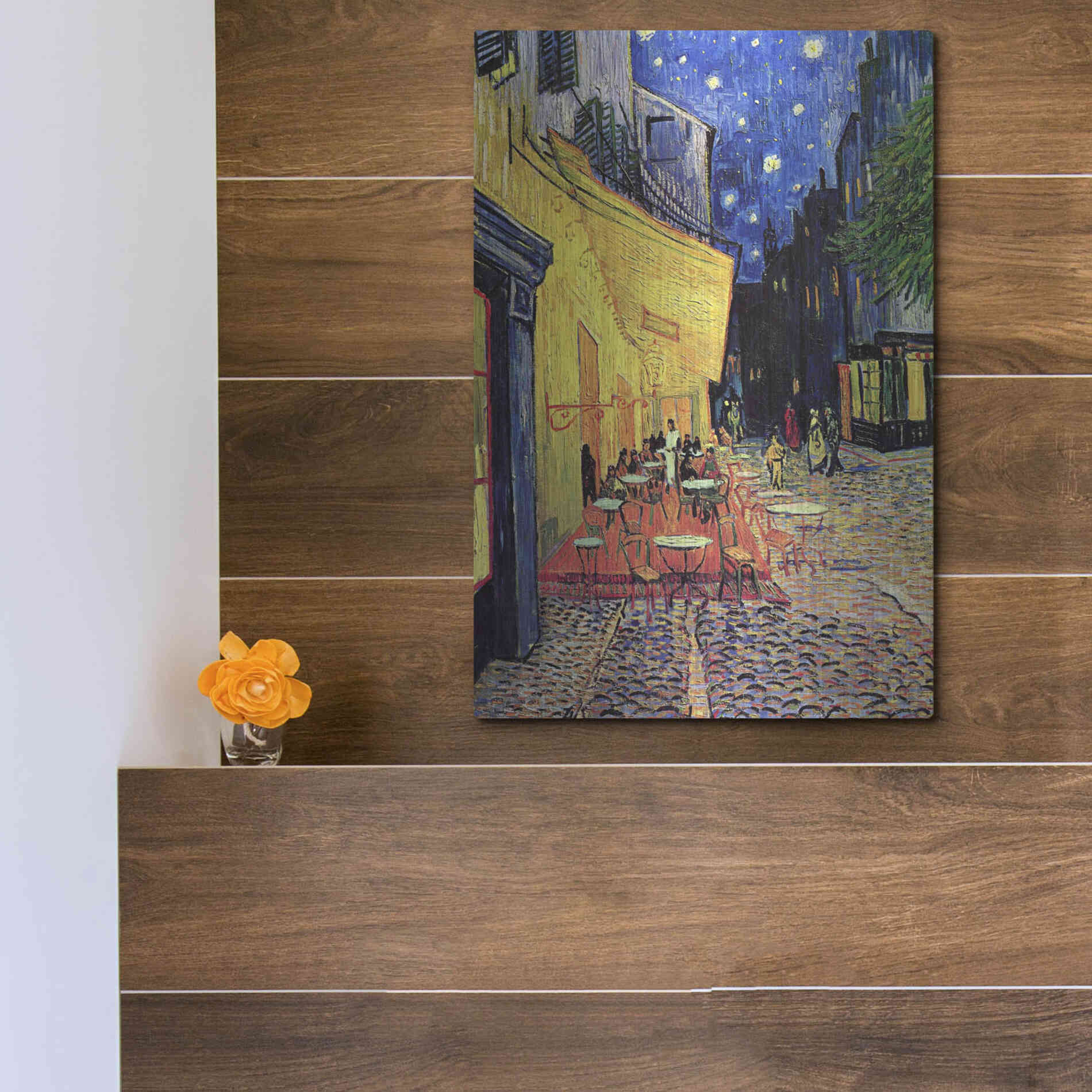 Luxe Metal Art 'Café Terrace at Night' by Vincent Van Gogh, Metal Wall Art,12x16
