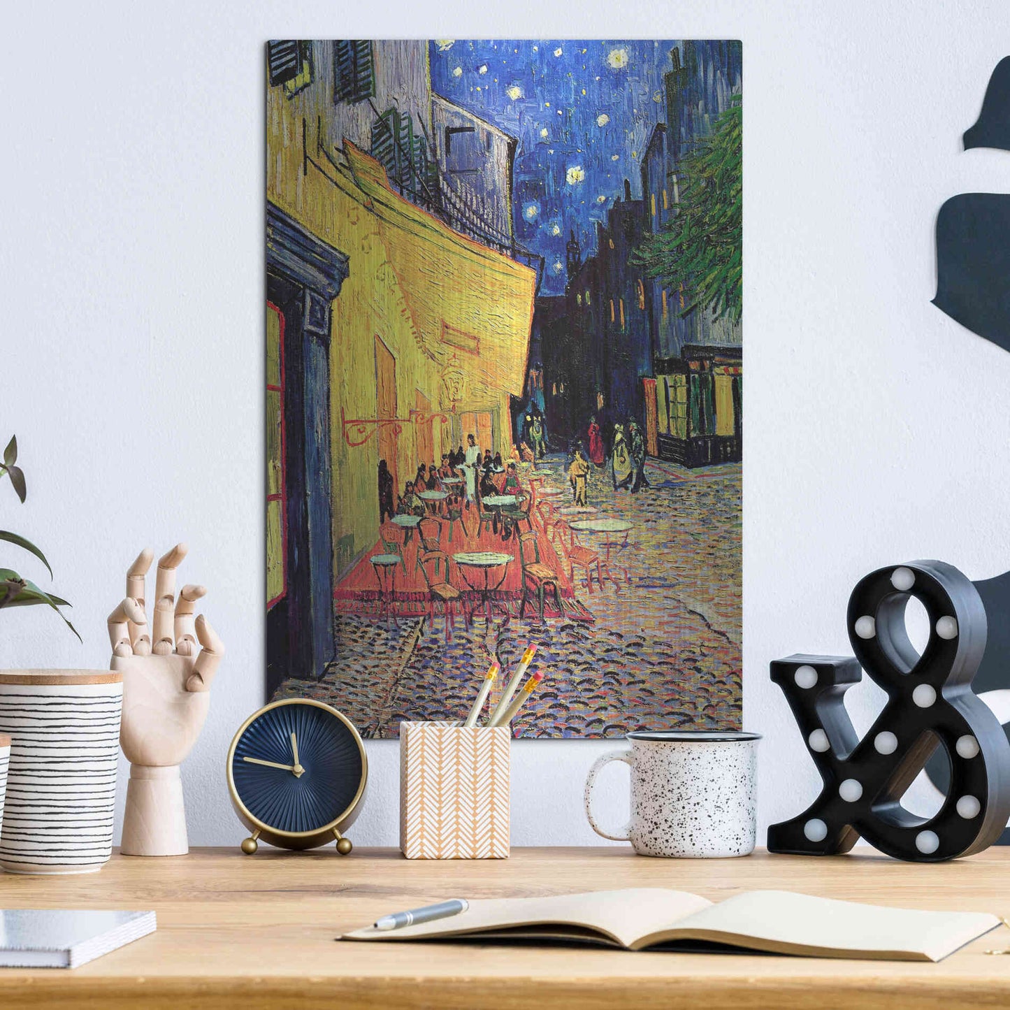 Luxe Metal Art 'Café Terrace at Night' by Vincent Van Gogh, Metal Wall Art,12x16