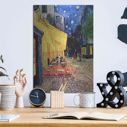 Luxe Metal Art 'Café Terrace at Night' by Vincent Van Gogh, Metal Wall Art,12x16