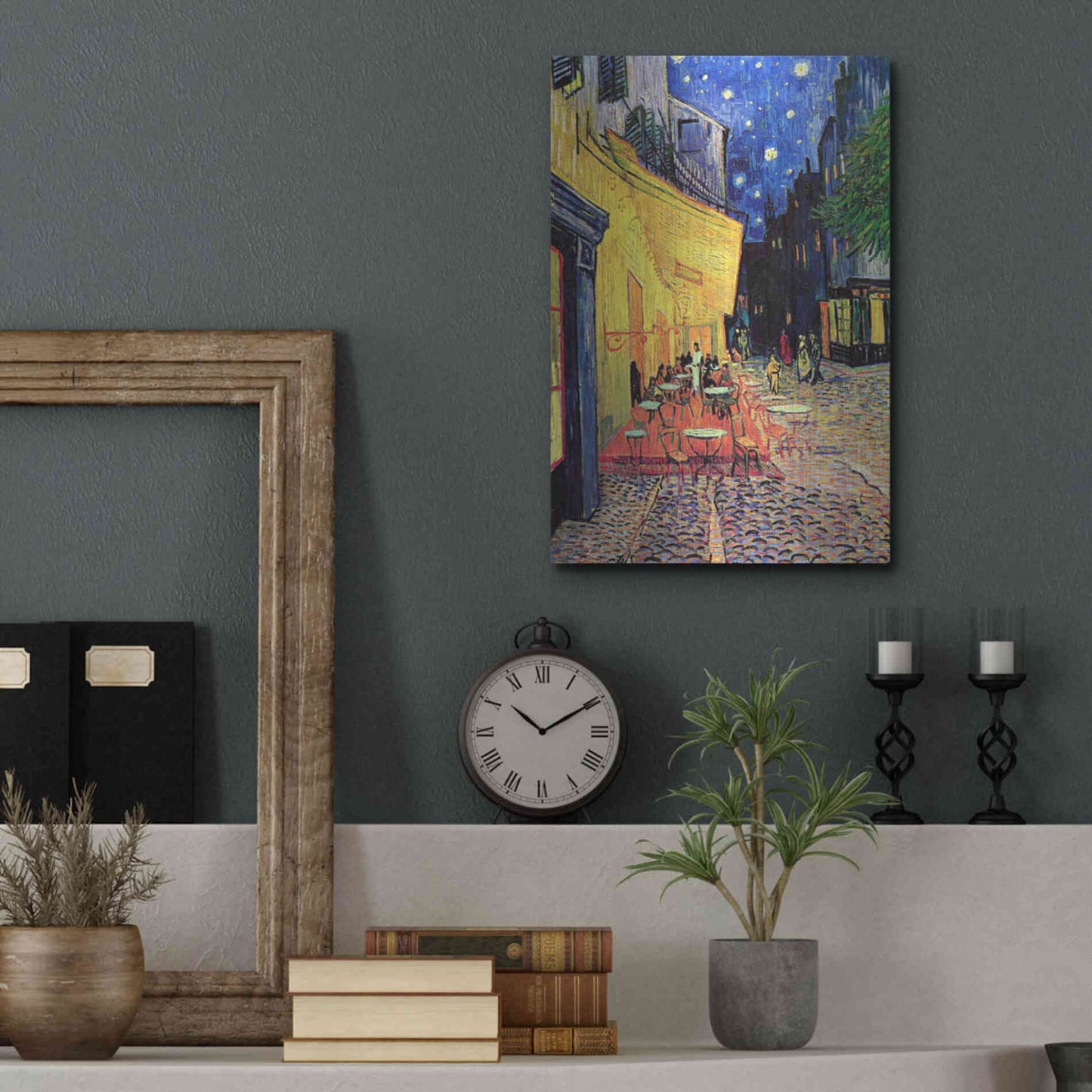 Luxe Metal Art 'Café Terrace at Night' by Vincent Van Gogh, Metal Wall Art,12x16