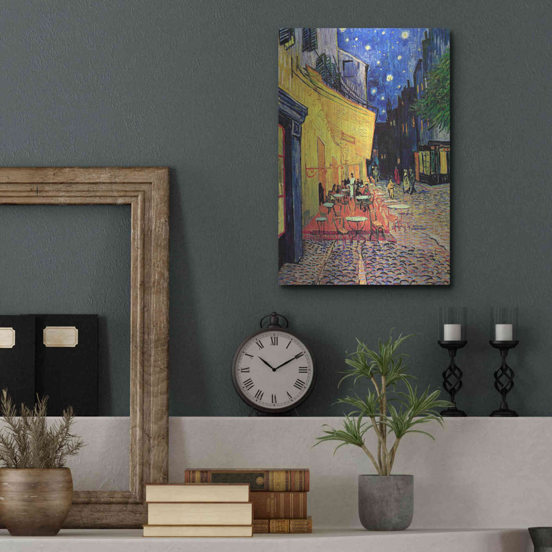 Luxe Metal Art 'Café Terrace at Night' by Vincent Van Gogh, Metal Wall Art,12x16