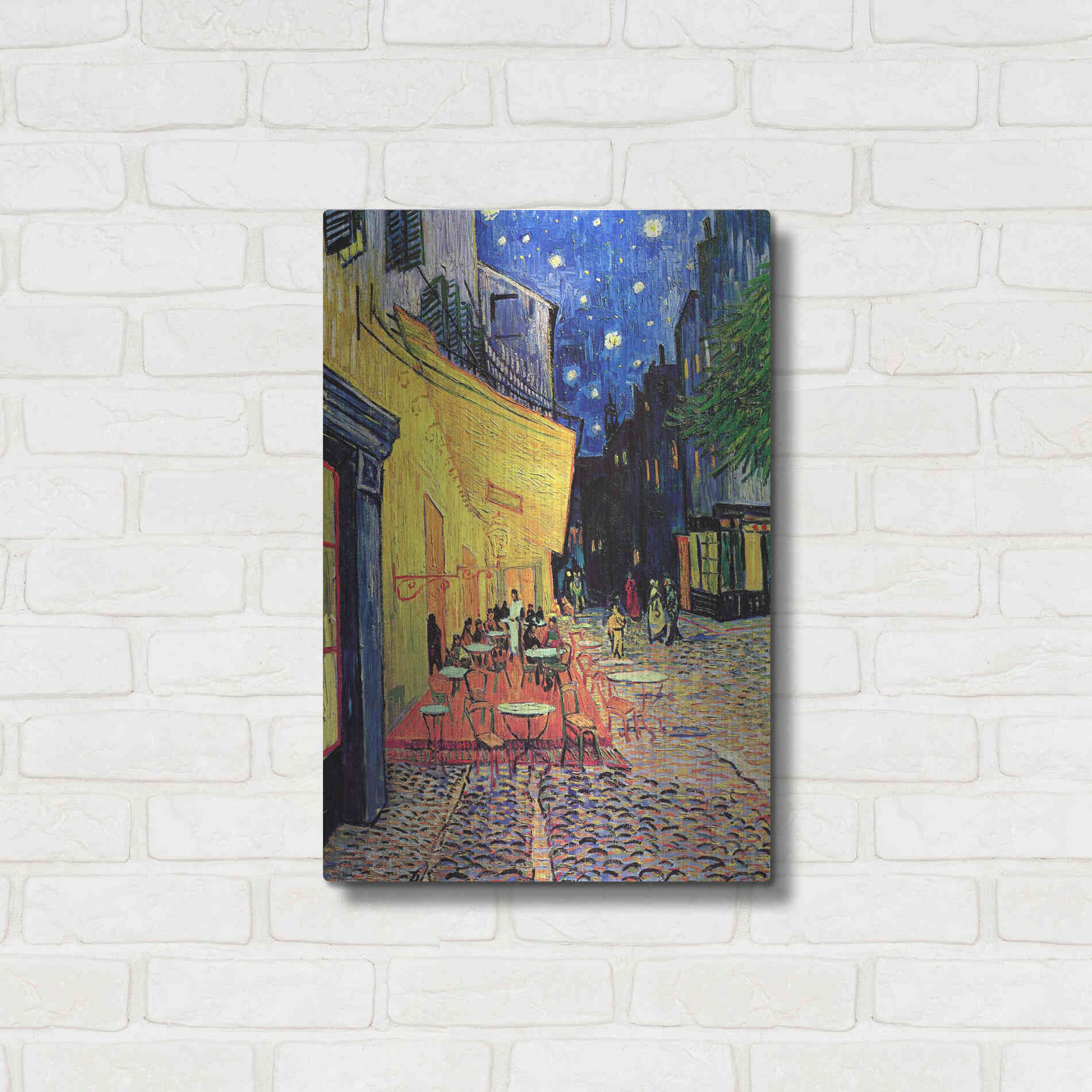 Luxe Metal Art 'Café Terrace at Night' by Vincent Van Gogh, Metal Wall Art,16x24