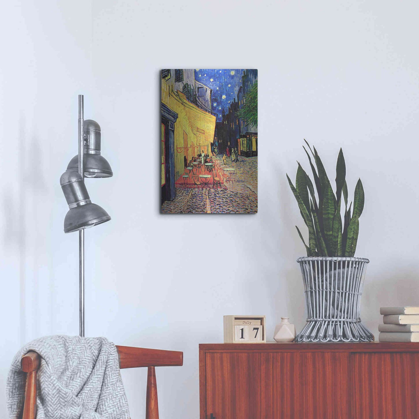 Luxe Metal Art 'Café Terrace at Night' by Vincent Van Gogh, Metal Wall Art,16x24