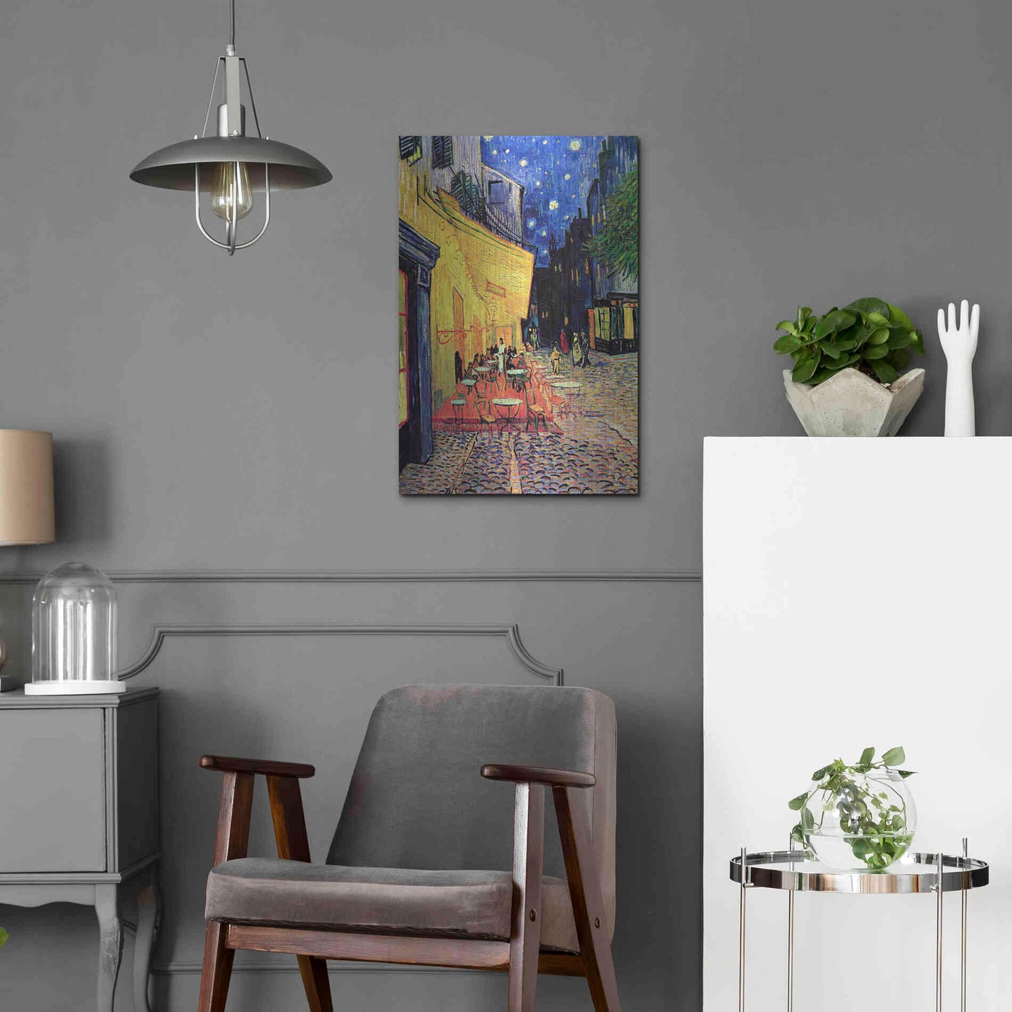 Luxe Metal Art 'Café Terrace at Night' by Vincent Van Gogh, Metal Wall Art,16x24
